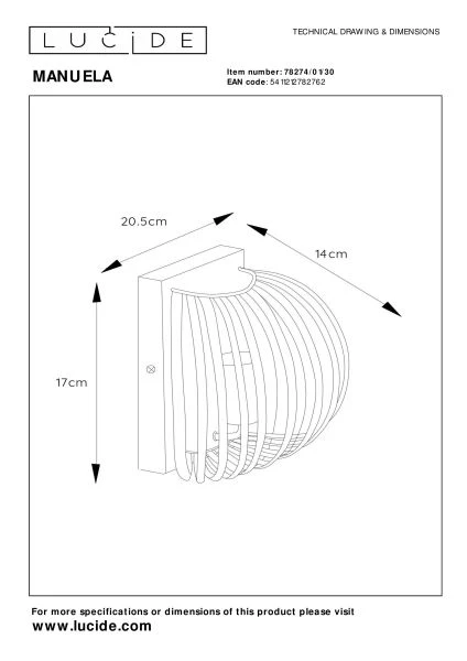 Lucide MANUELA - Wall light - 1xE14 - Black - technical